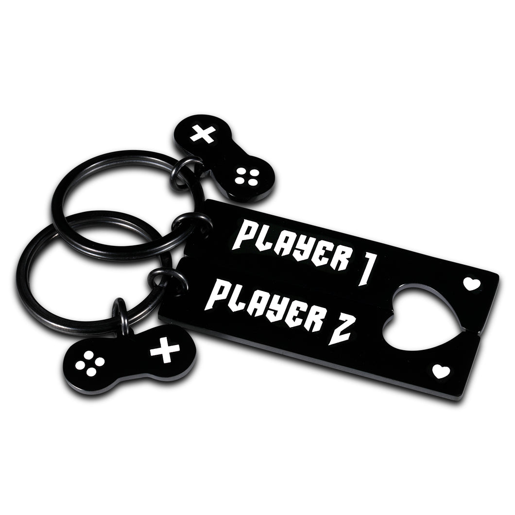 2PCS Funny Gamer Player 1 Player 2 Keychain Gifts for Boyfriend Husband Couple from Girlfriend Wife Christmas Valentines Day Birthday Anniversary Gifts for Men Women Fiance Fiancee Him Her