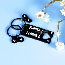 将图片加载到图库查看器，2PCS Funny Gamer Player 1 Player 2 Keychain Gifts for Boyfriend Husband Couple from Girlfriend Wife Christmas Valentines Day Birthday Anniversary Gifts for Men Women Fiance Fiancee Him Her
