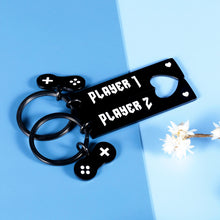 将图片加载到图库查看器，2PCS Funny Gamer Player 1 Player 2 Keychain Gifts for Boyfriend Husband Couple from Girlfriend Wife Christmas Valentines Day Birthday Anniversary Gifts for Men Women Fiance Fiancee Him Her
